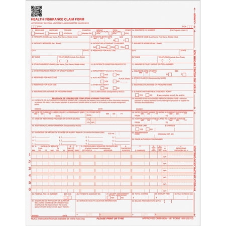 TOPS, TOP50126RV, CMS-1500 Laser Printer Forms, 500 / Pack, White