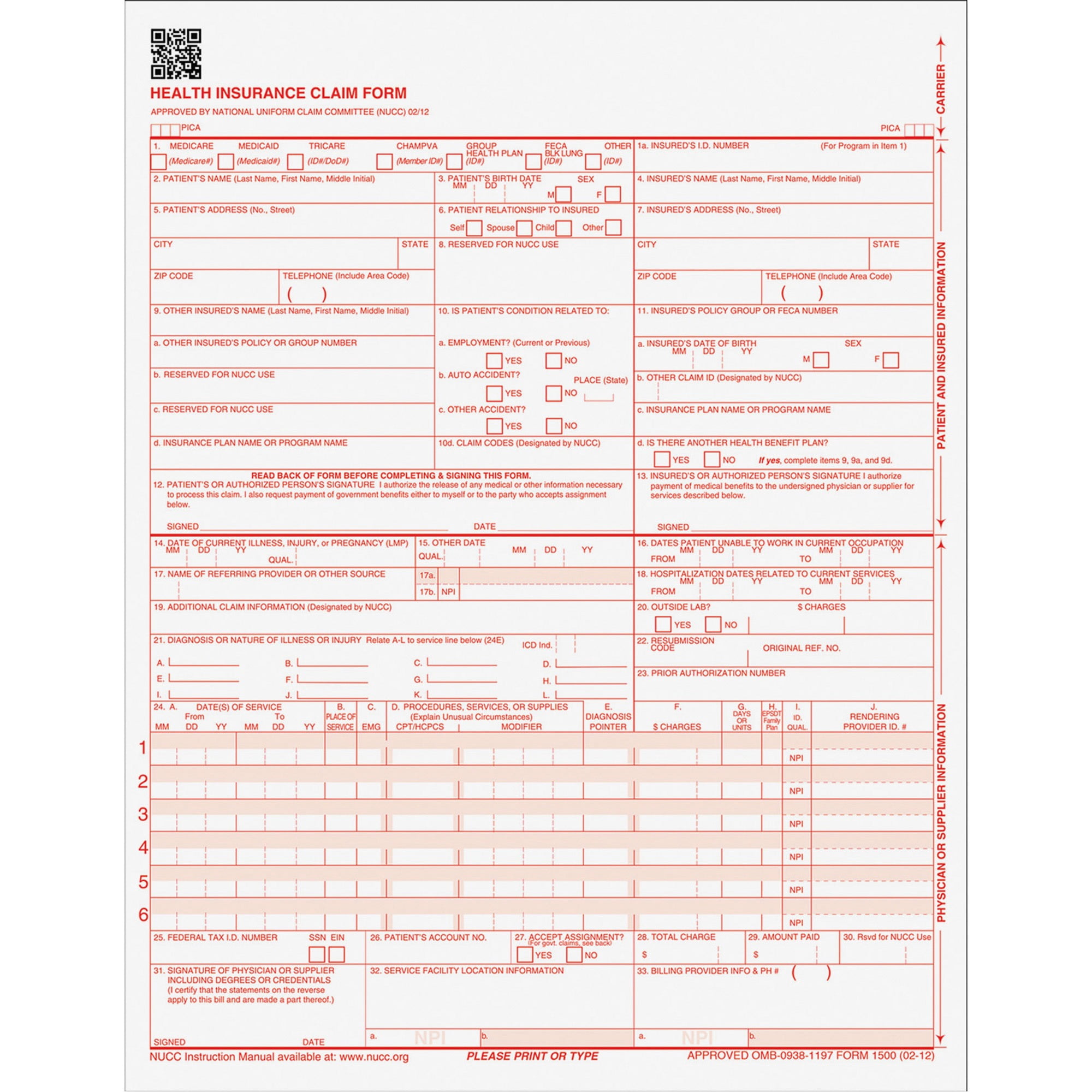 Cms1500 Printable Form Printable Forms Free Online