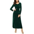 thumbnail image 4 of Robe en Velours pour Femmes Élégante, Col Rond Manches Longues Robe Noire Unie, 4 of 5