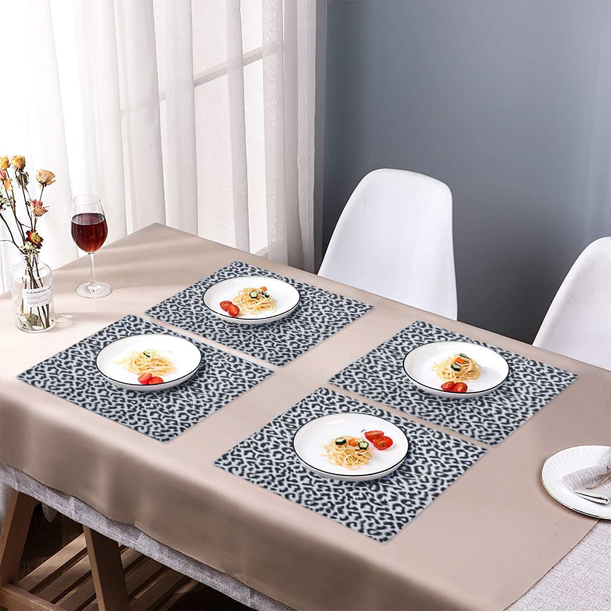 Placemats Set of 4 for Dining Table, Table Placemats, Rectangular Vinyl, PVC, 18x12 Inches - Black Gray