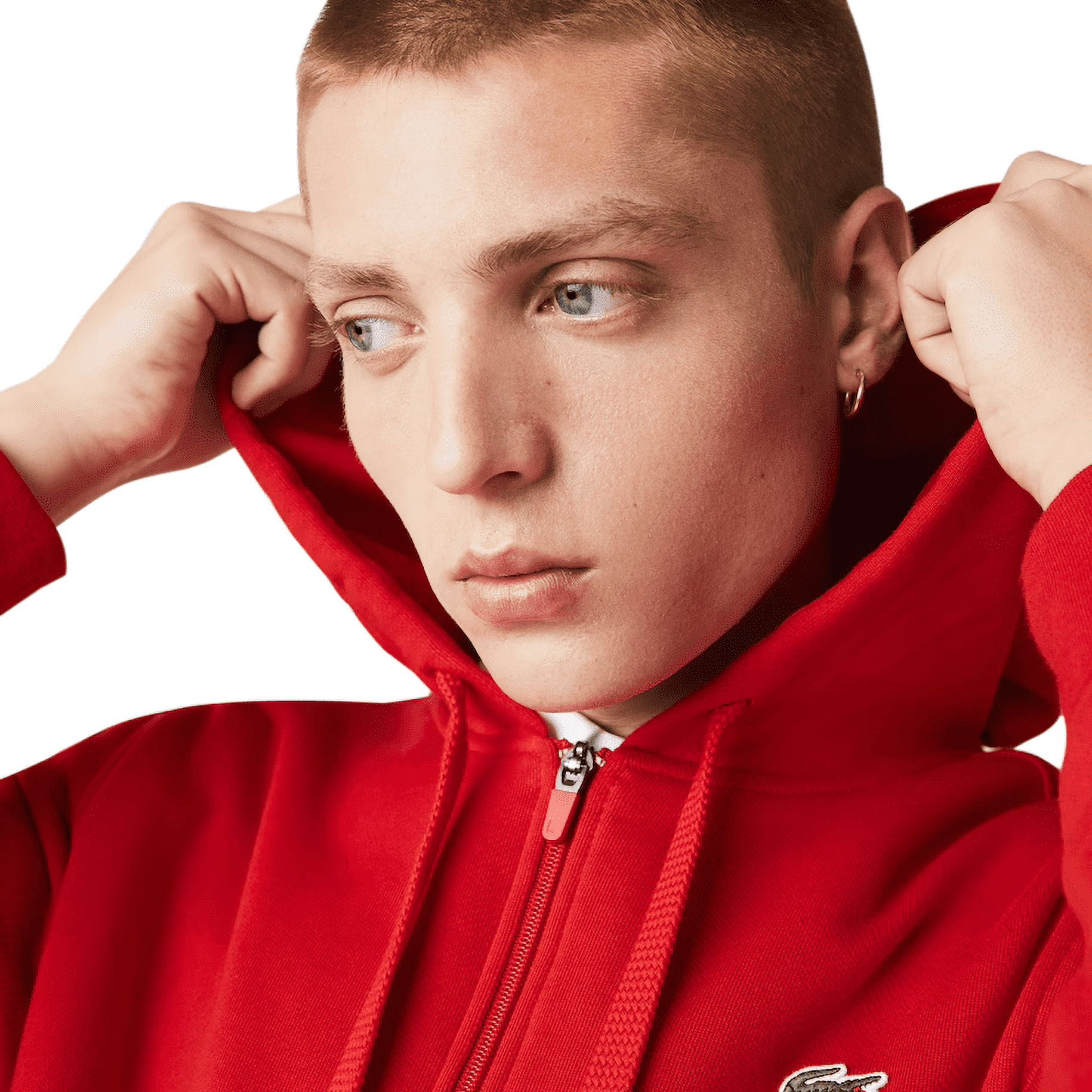 Men's Lacoste Red/Red Sport Lightweight Bi-Material Hoodie 8/3XL