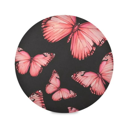 

Round Plate Mat 15.4x15.4 Inchesx4 Placemat Table Mat Kitchen Mat Coffee Mat Fabric Thick Strong Wear-Resistant Heat Resistance Pink Butterfly Seamless