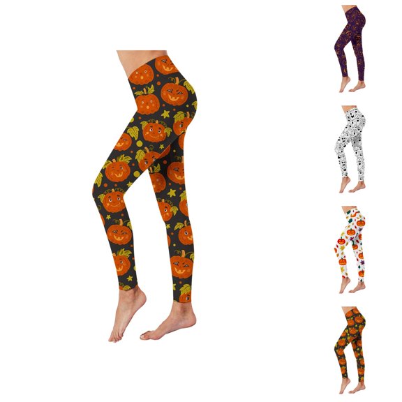 Halloween Leggings for Women Elastic High Waist Funny Pumpkin Ghost Print Tights Pants Workout Yoga Pants