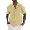 thumbnail image 2 of Ecqkame Men's Casual Button Down Shirts Summer Turndown Collar Short Sleeve Beach Shirt Solid Color Vacation Shirts 03-Khaki XL, 2 of 6