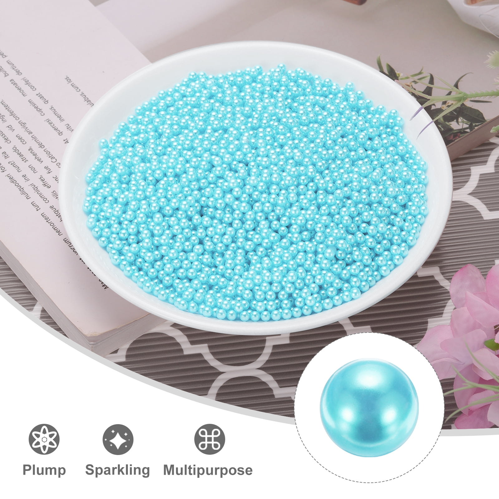 Unique Bargains Faux Pearl for Crafting No Hole Pearls for Vase Fillers Blue