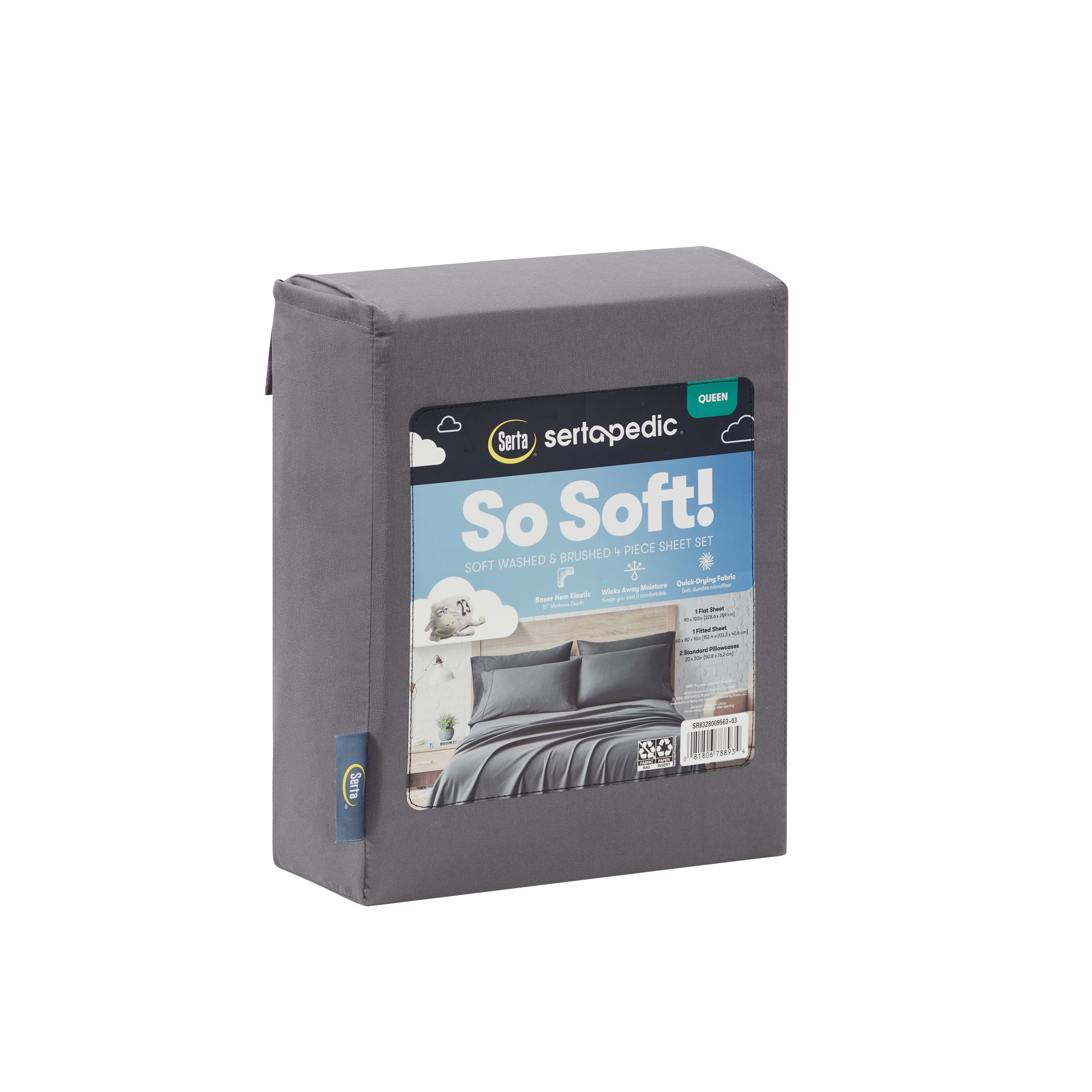 Serta So Soft 4-Piece Dark Gray Sheet Set, Queen