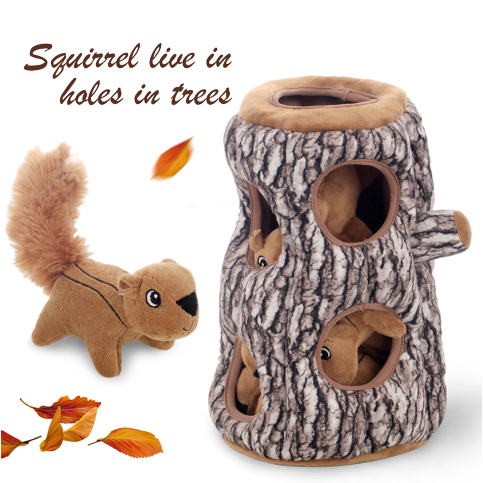 Laifug Puzzle Plush Small Dog Toys with 5-Piece Hide and Seek Squeak Squirrels, Brown