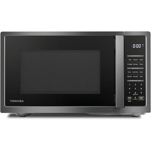 Toshiba 0.9 cu ft Countertop Microwave Oven With Turntable, 900W, 6 Auto Menus, Child Lock, Defrost, Black Stainless Steel, ML4-EM09PABS