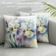 thumbnail image 3 of Leisuo  Watercolor Flower Throw Pillow Cushion Cover, Painting of Iris Flower in the Spring Season of Blooming Plant Nature Work of Art, Decorative Square Accent Pillow Case,Violet Green, 3 of 5