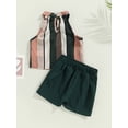 thumbnail image 2 of Kmbangi 2PCS Baby Striped Print Sleeveless Halter Tank Tops + Button Shorts Set Girl's Summer Outfits 3-7Y, 2 of 9