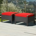 thumbnail image 4 of Costway Set of 2 Patio Rattan Ottoman Footrest Cushions Wooden Handle Red, 4 of 7