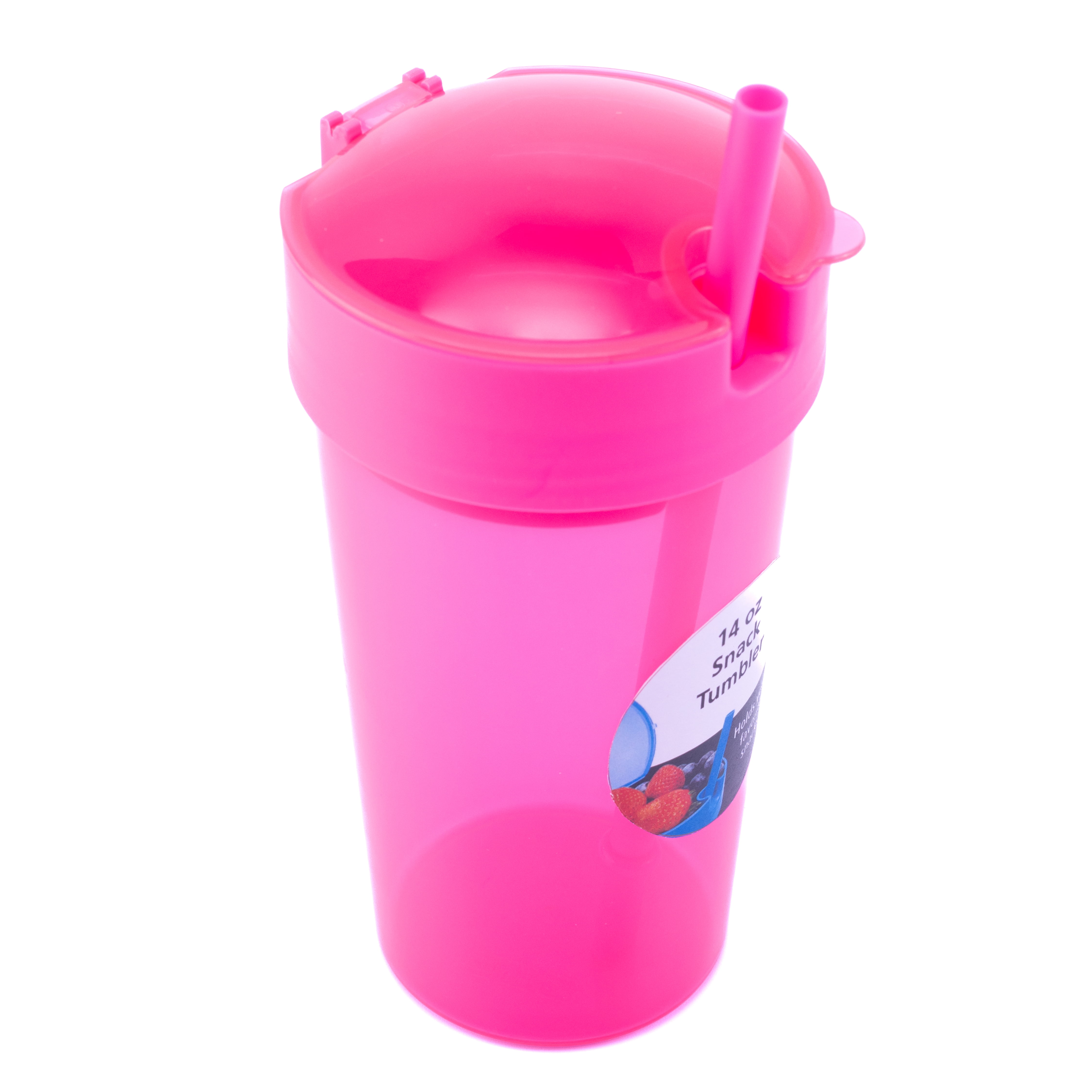 YourZone Hydration 14 oz Pink Polypropylene Snack Tumbler with Straw