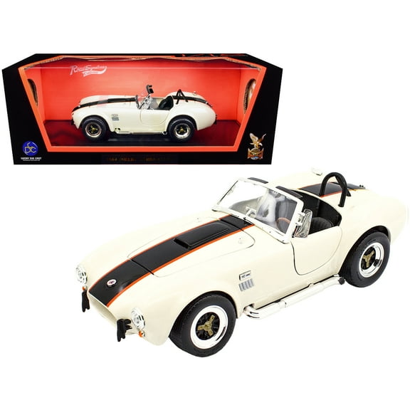 1964 Shelby Cobra 427 S/C Roadster Cream with Black and Orange Stripes 1/18 Diecast Model Car by Road Signature