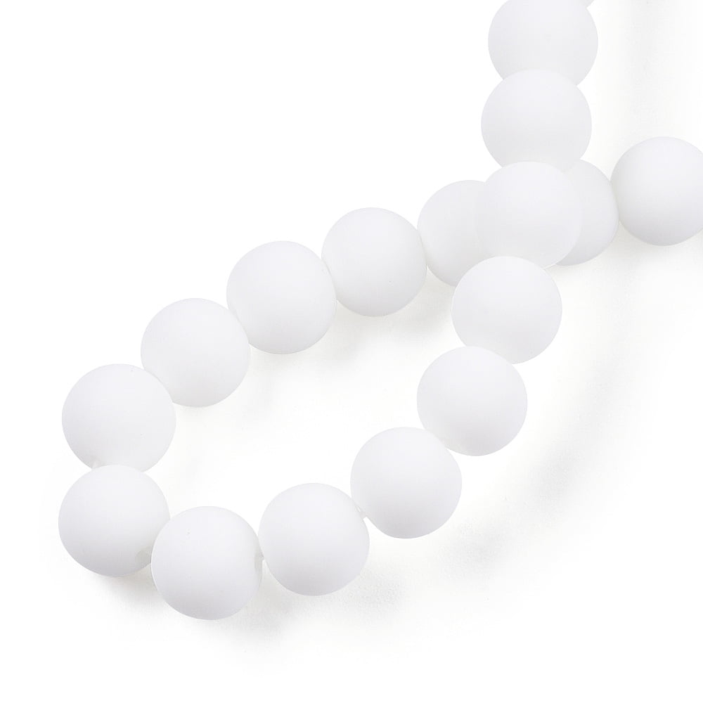 20strands Opaque Glass Beads Strands Frosted Round White 8~8.5mm Hole: 1.5mm about 51~53pcs/strand 14.96 inch~15.55 inch(38~39.7cm)