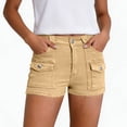 thumbnail image 4 of Cagogo Women's Cargo High Waisted Shorts with Pockets Casual Solid Streetwear Vacation Shorts Regular Fit Summer Travel Beach Shorts for Women, Khaki S, 4 of 7