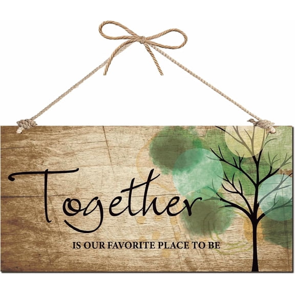 Wooden Hanging Wall Plaque Home Decoration Together is Our Favorite Place to Be Sign Family Wall Art Decor with Jute Twine