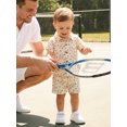 thumbnail image 5 of BemeyourBBs Toddler Baby Boy Summer Cotton Linen Clothes Cute Infant Boy Baseball Outfit Print Button Down Turn Down Neck Short Sleeve Shirt and Shorts 2 Pcs Set, 5 of 9