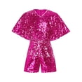 thumbnail image 3 of Xnihocha Combinaison à Sequins Scintillants pour Filles - Col en V Manches Courtes pour Fête Performance Rose Vif 8, 3 of 4