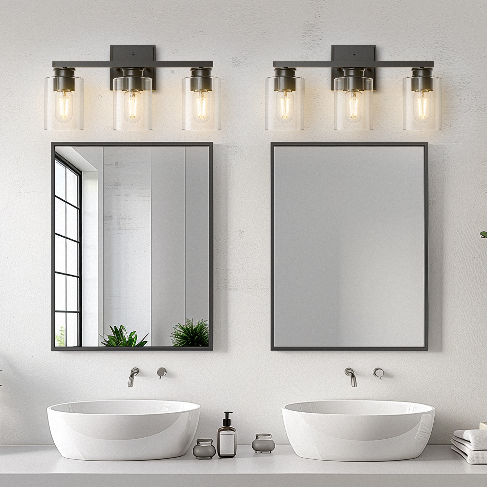 YANSUN 17.7 in 3-Light Black Vanity Light with Clear Glass, Modern Wall Sconces, Bathroom Lighting Fixtures Over Mirror for Living Room, Bathrooms, Powder Rooms, or Vanity Nooks