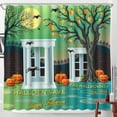 thumbnail image 1 of Whimsical Halloween Shower Curtain with Pumpkins, Spiders & Tree Design, 1 of 4