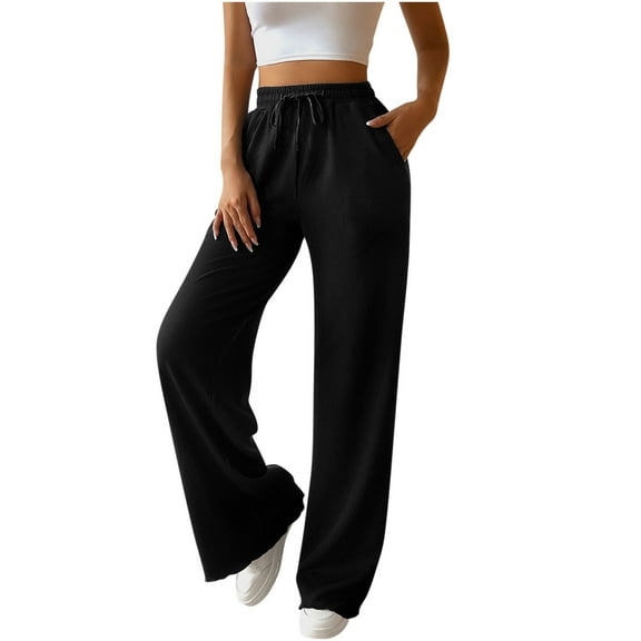 Ladies High Waisted Flare Wide Leg Basic Long Bootcut Leg Loose Fit Trousers Pants for Women Lounge Fall Summer Trousers Pants 2025 Clothes Trendy