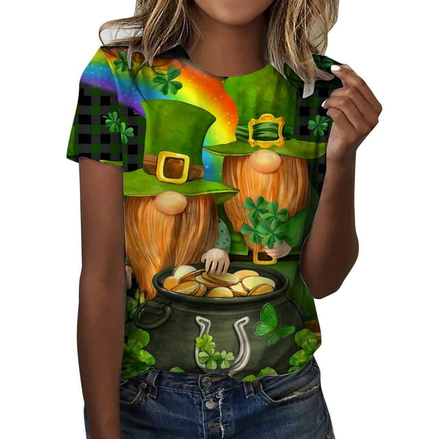 QIPOPIQ T-Shirts à Manches Courtes pour Femmes à Col Rond T-Shirts de la Saint-Patrick Hauts T-Shirt Shamrock T-Shirt Vert Tunique T-Shirts de la Saint-Patrick Imprimés T-Shirts à Col Rond pour Dames T-Shirts de Fête T-Shirts Graphiques Aubaines