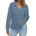 thumbnail image 2 of YUGYXL Women's Side Split Sweatshirt Lounge Solid Color Long Sleeve Clothes V Neck Collared Blouses Light Blue XXL, 2 of 8