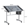 thumbnail image 5 of Royard Oaktree Drafting Table with Adjustable Glass Tabletop, Art Craft Drawing Desk with 2 Non-woven Fabric Drawers, Rolling Metal Writing Table Workstation with Wheels for Home Office, 5 of 5