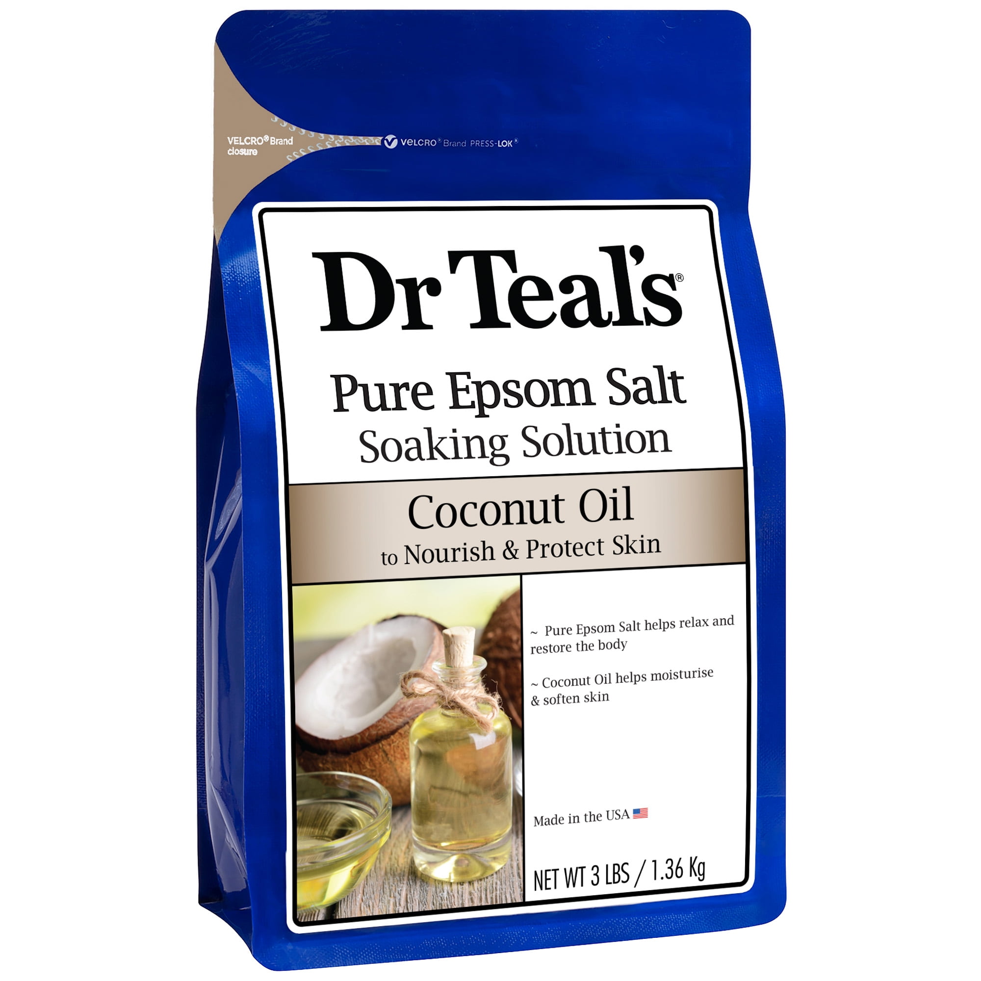 Dr Teal's Pure Epsom Salt Soaking Solution, Nourish & Protect With Coconut Oil, 3 Lb