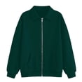 thumbnail image 6 of Full Zip Up Sweatshirt Women No Hood - Oversized Loose Casual Long Sleeve Collared Jacket 2026 Fall Winter Clothes, Green, M, 6 of 6