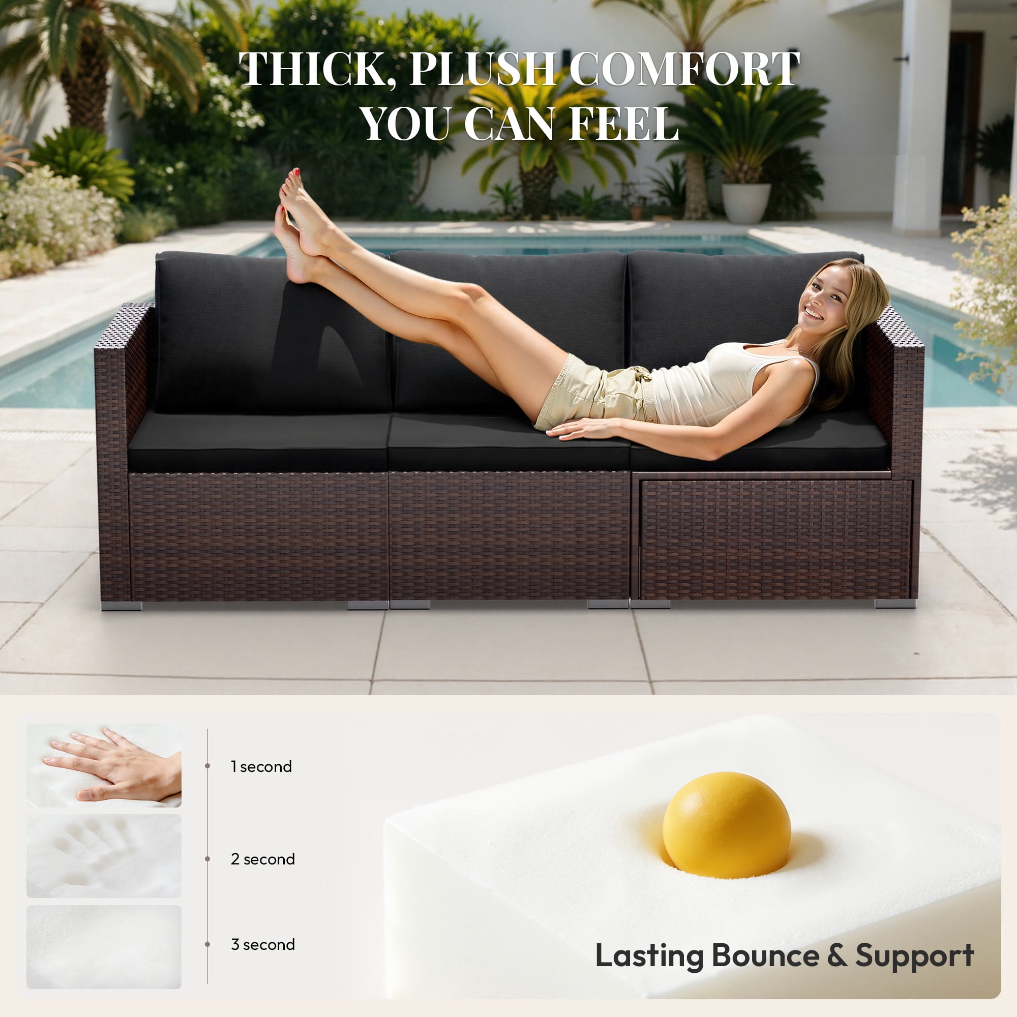 Patio Furniture Set 5 Piece - Wide Armrests - All-Weather Wicker Rattan Outdoor Patio Conversation Couch Sets, Modular Sectional Sofa for Garden, Patio, Poolside, Backyard, Balcony, Porch,Medium Grey