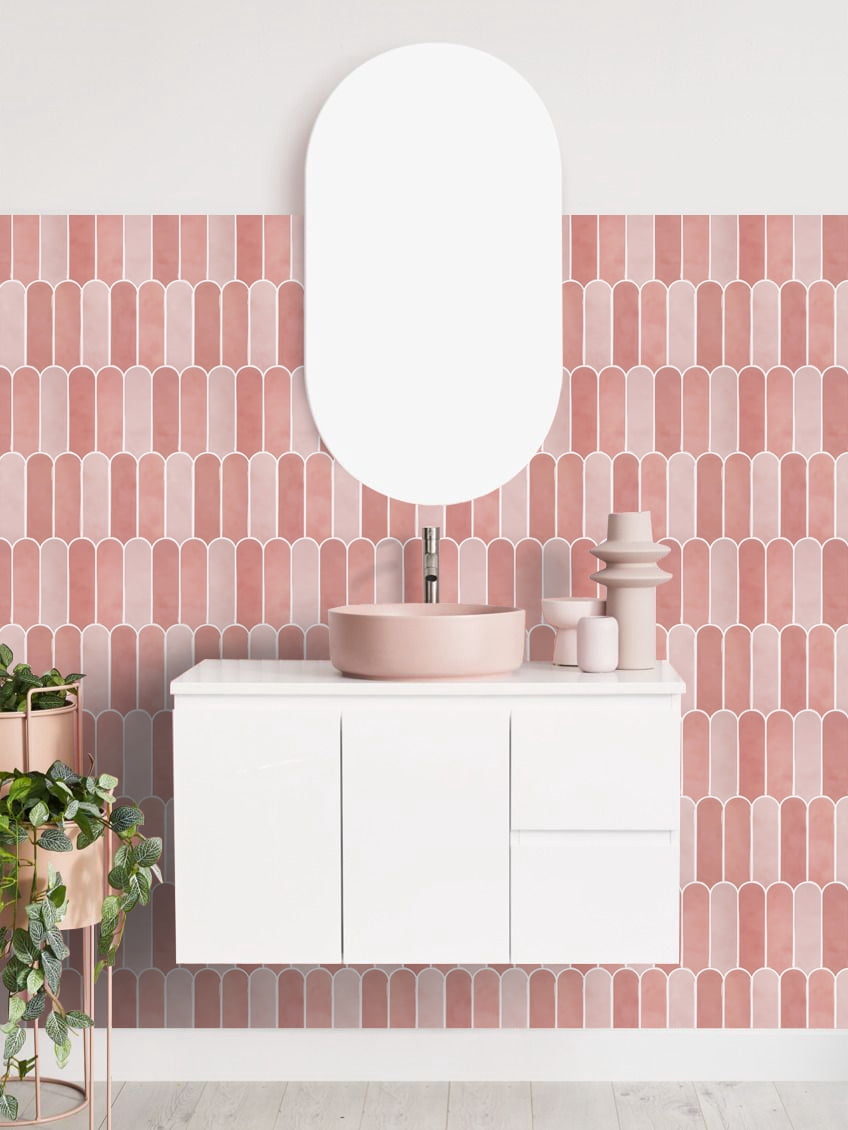 HOMEART Pink Peel and Stick Backsplash, 10”×10” Self Adhesive Feather Wall Tiles for Kitchen Bathroom (10 Sheets)