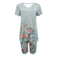 thumbnail image 4 of Blusas para Mujeres Casual Cuello en V Impresión de Manga Corta Blusa Y Pantalones Cortos Dos Piezas Pantalones Conjunto, 4 of 4