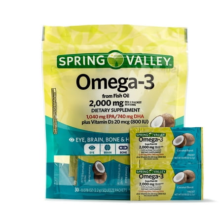 Spring Valley Omega-3 from Fish Oil Plus Vitamin D3 Squeeze Packets, 30
