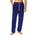 thumbnail image 2 of Dresfit Mens Flannel Pajama Pants Fall Fuzzy Pajamas Plush Drawstring Sleepwear Thick Fluffy Fleece Lined Pant Comfort Lounge Solid Color Bottoms with Pockets Dark Blue 3XL, 2 of 9