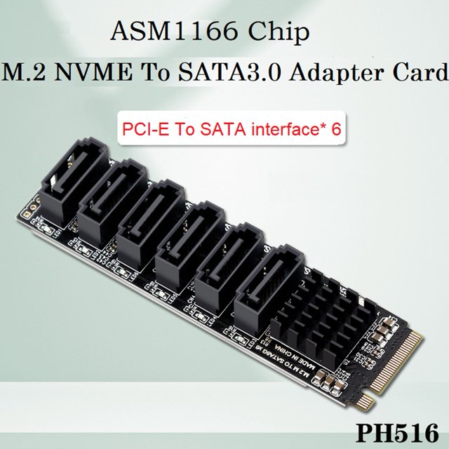 PCIE to SATA 6Gpbsx6-Port Expansion Card+SATA Cable M.2 MKEY PCI-E Riser Card M.2 NVME to SATA3.0 ASM1166 Support PM