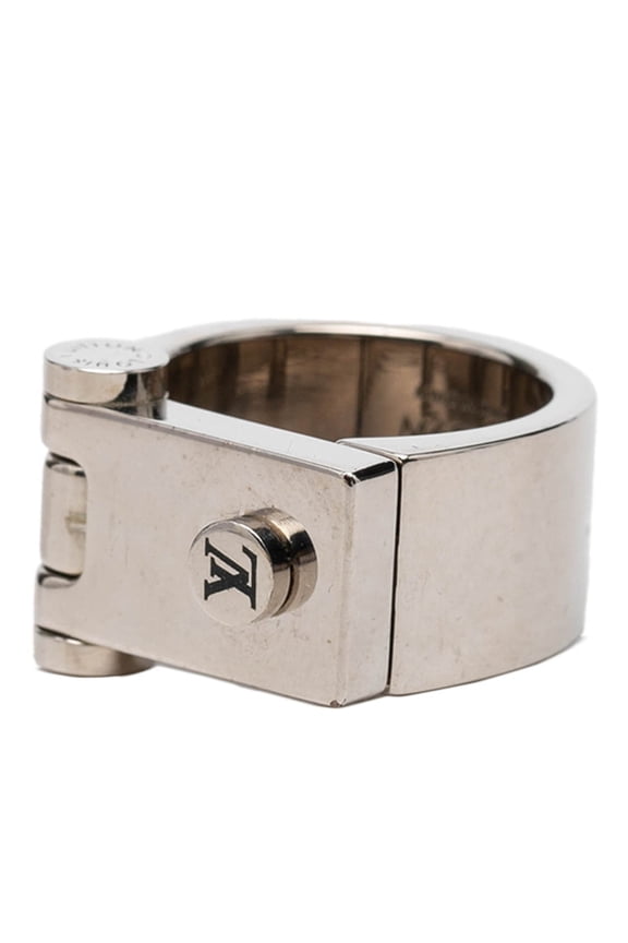 Pre-Owned Louis Vuitton Monogram Logo Hinged Lock Ring, Size: M, M68089, Silver Metal, Men's,...