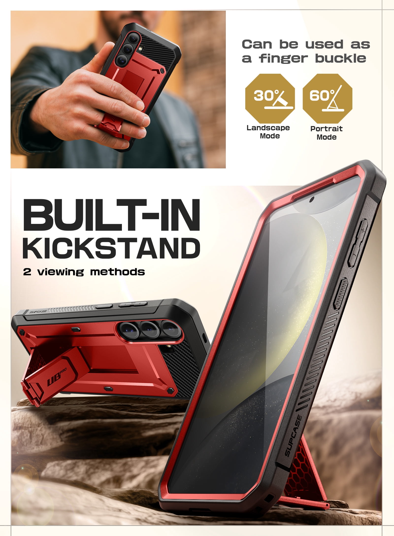 SUPCASE for Samsung Galaxy S25 Case with Stand, [Unicorn Beetle Pro] [2 Front Frames] [Built-in Screen Protector & Belt-Clip] Military-Grade Protection Phone Case Cover for Galaxy S25, Ruddy