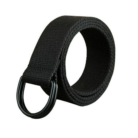 Men Ladies Unisex Plain Webbing Canvas Fabric Metal Buckle Belt Black 110-150cm