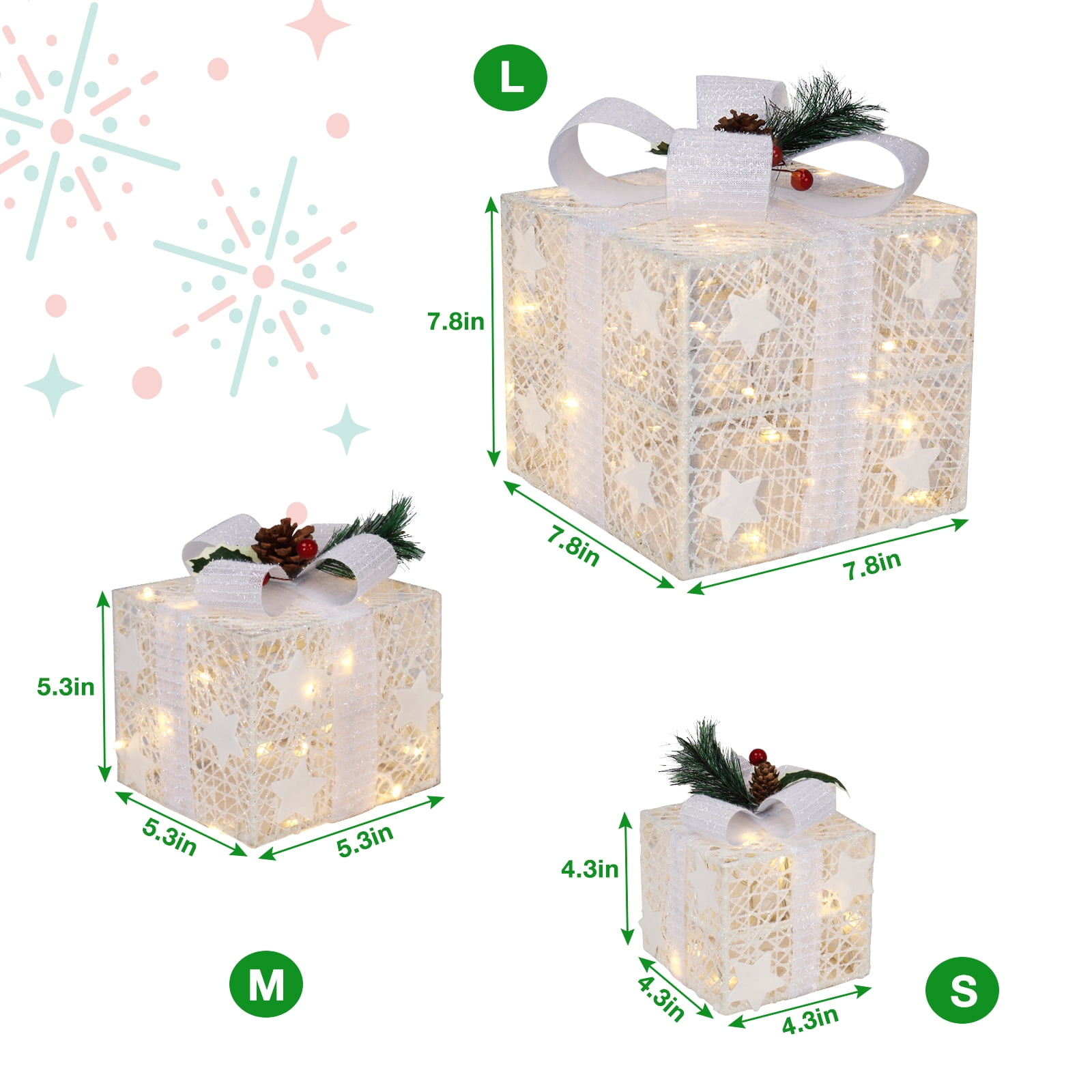 Qilery 8'' 6 4 Set of 6 Christmas Lighted Gift Boxes, 60 LED