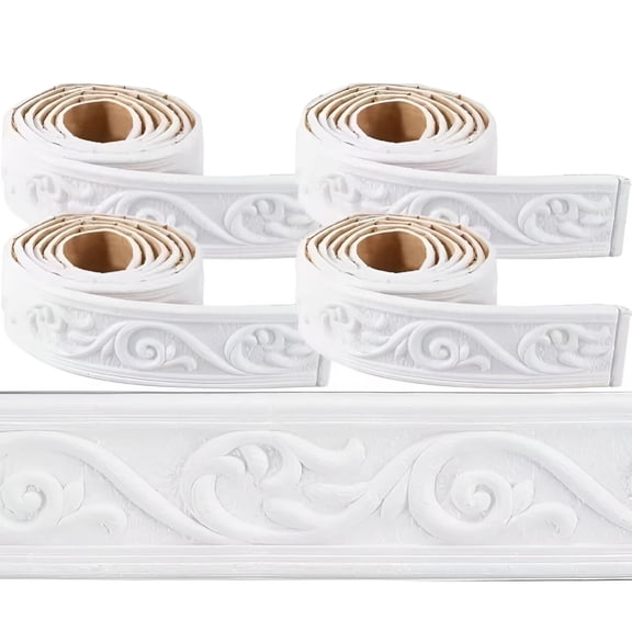 SELIVO Diy 354 X 2In Crown Molding Peel and Stick Foam White Self Adhesive Flexible Trim 3D Sticky Vintage Decorative Wallpaper Border Wall Edging Foam Baseboard Mirror Border Wall Lines Hotel Diy