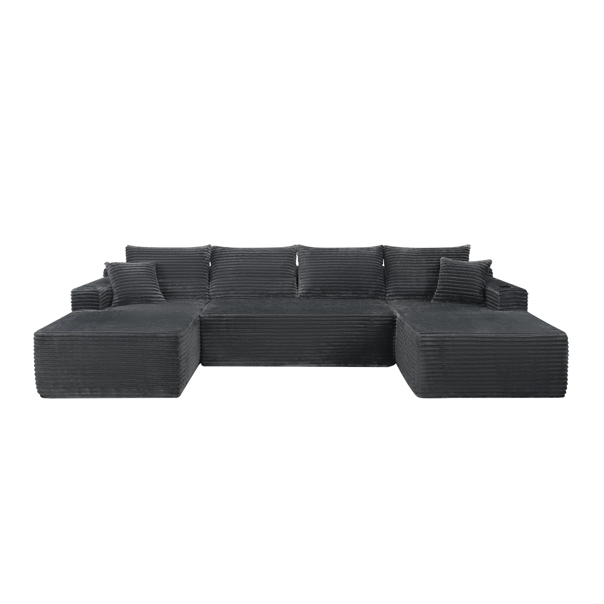Leumius 134" Cloud Sectional Sofa with U-Shape Chaise,Modern Corduroy Boneless Couch,Upholstered Deep Seat U Shape Sofa Couch with Cup Holders for Living Room,No Assembly Required,Gray