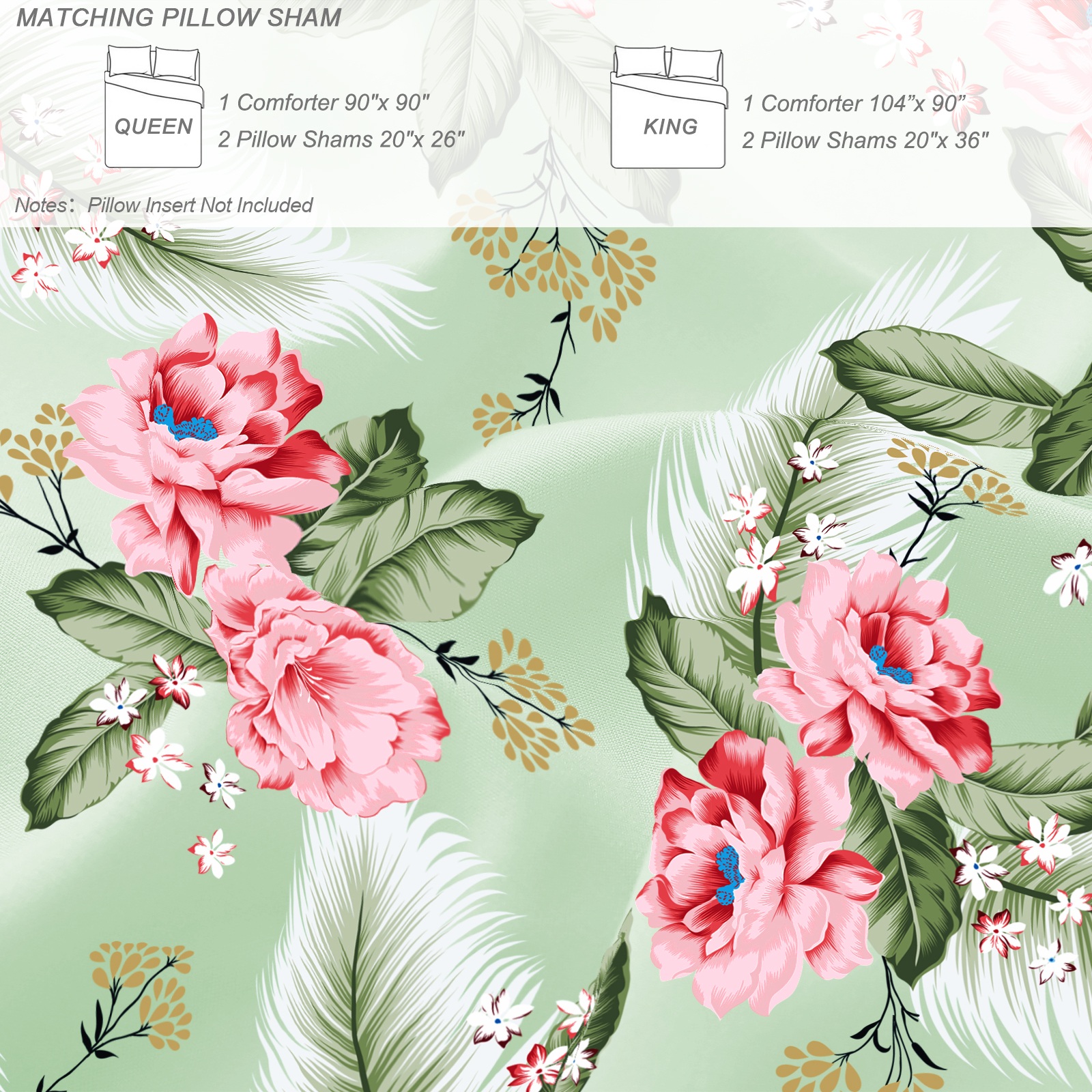 Exclusivo Mezcla 3-Piece Floral Queen Comforter Set, Microfiber Bedding Down Alternative Comforter for All Seasons with 2 Pillow Shams, Pink