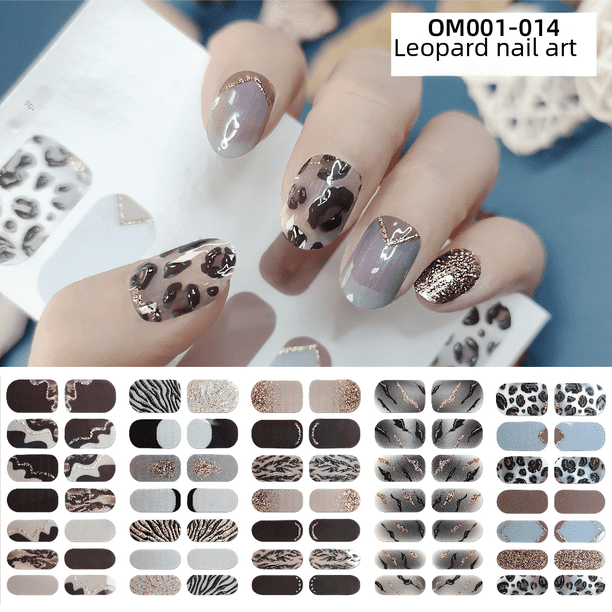 Pegatinas para uñas con diseño de leopardo en 3D de primavera, pegatinas para uñas con pasta completa