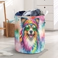 thumbnail image 3 of Hippie Miniature American Shepherd Portrait Watercolor Tie-Dye Vintage Styles Foldable Laundry Basket MAS Dog Lover Gifts Organizer Storage with Handles - 00014, 3 of 5