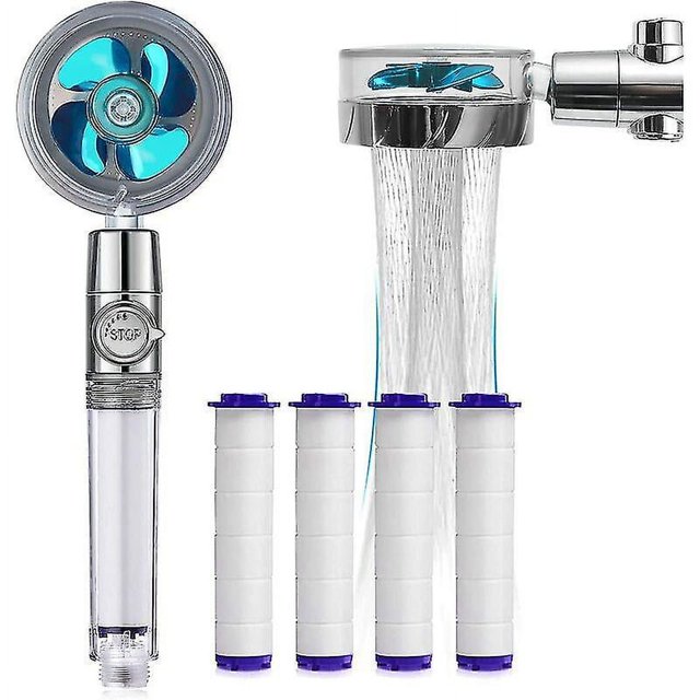 Ducha de mano, cabezal de ducha giratorio de hélice de alta presión 360, cabezal de ducha antical que ahorra agua, sistema de filtro de tres niveles con 4 PP reemplazables