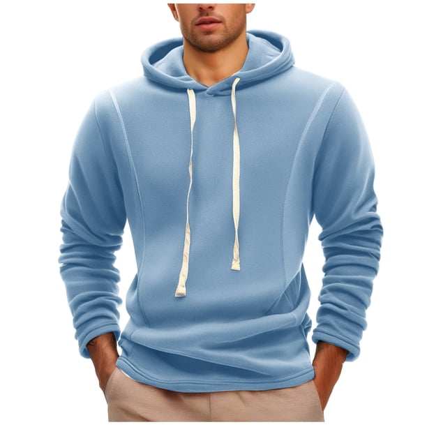 Sudadera con capucha para hombre, informal, lisa, gruesa, con cordón elástico, cierre de manga larga, blusa con capucha, blusa de poliéster para hombre