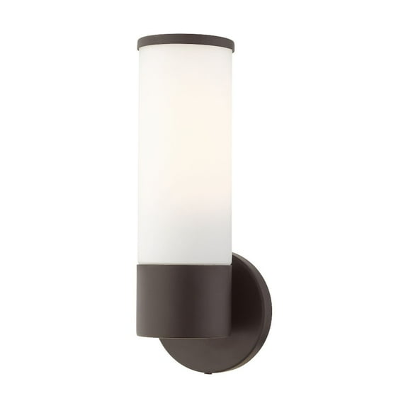 1 Light Contemporary Steel Wall Mount with Cylinder Satin Opal White Glass-11.25 inches H By 4.25 inches W-Bronze Finish Bailey Street Home