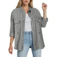 thumbnail image 2 of adviicd Women's Oversized Denim Jacket Casual Long Sleeve Denim Shirts Jean Jacket Fall Outfits 2025 Light Gray, M, 2 of 6