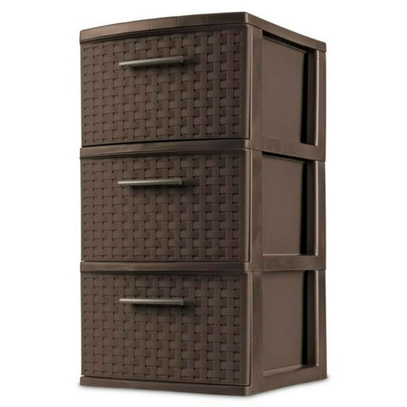 Sterilite 3 Drawer Decorative Plastic Weave Storage Tower, 2-Pack, Espresso Brown